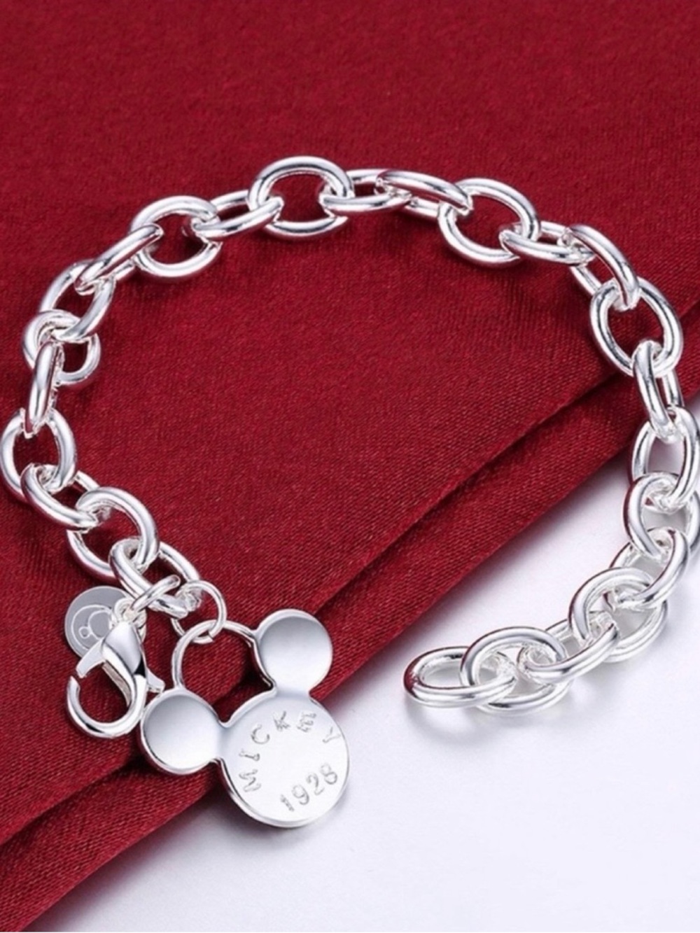 Silver Mickey-Style Charm Chain Bracelet